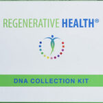 Regenerative Health DNA Collection Kit A top-down photograph of the white Regenerative Health® DNA Collection Kit box. The box features the company's multicoloured logo and text in green and blue lettering, set against a clean white background.